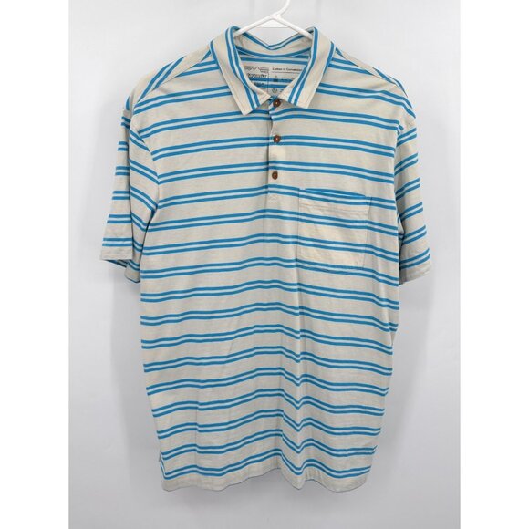 Patagonia Shirt Mens L Blue Striped Cotton In Conversion Polo Short Sleeve - Picture 1 of 5
